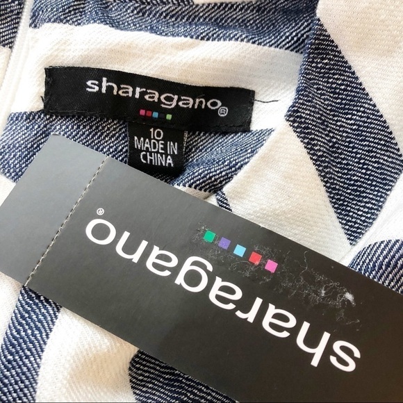 SHARAGANO NWT Sleeveless Striped Zip Dress Size 10 in Navy Blue Stripe - Picture 9 of 9